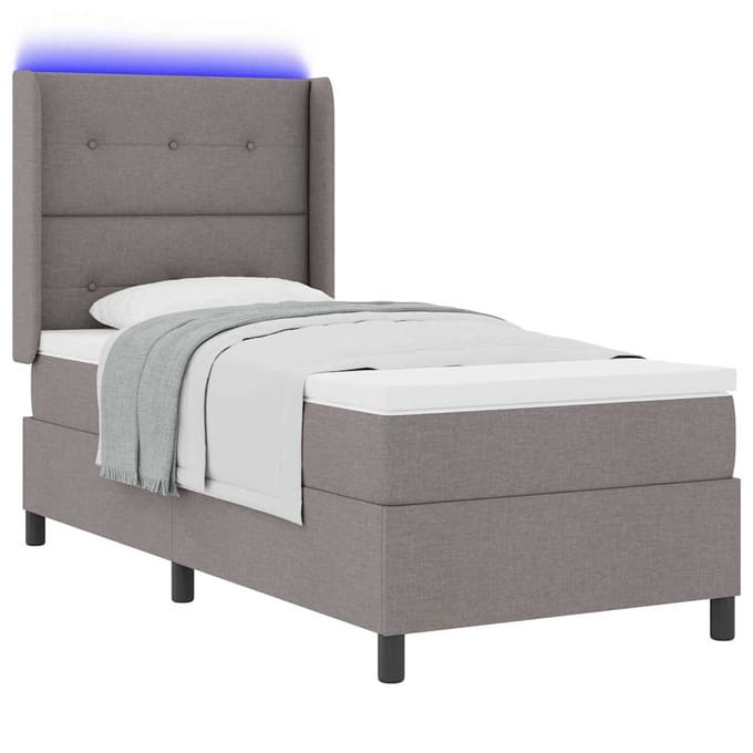 vidaXL - LED - Box - Spring - Bed - met - hoofdeinde - Taupe - 100 - x - 200 - cm - Stof