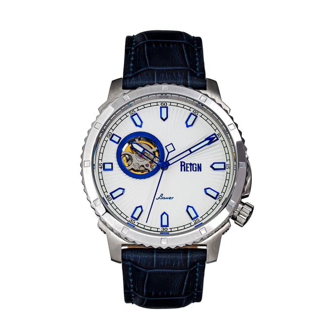Reign Bauer automatisch semi-skelet lederen band horloge