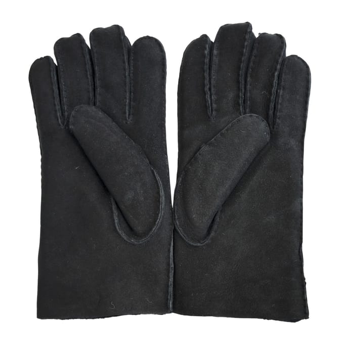 Heren zwarte luxe schapenvacht suède leren handschoenen