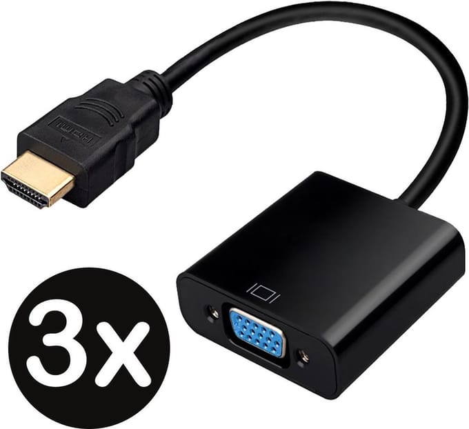 HDMI naar VGA Adapter Kabel Converter 1080p Full HD - Zwart - 3 PACK