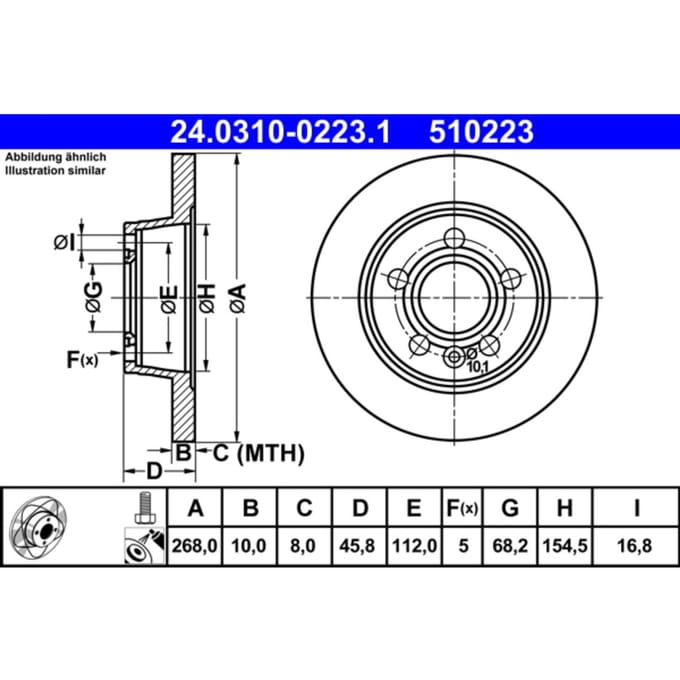 Remschijf PowerDisc ATE 24.0310-0223.1, 1 Stuk