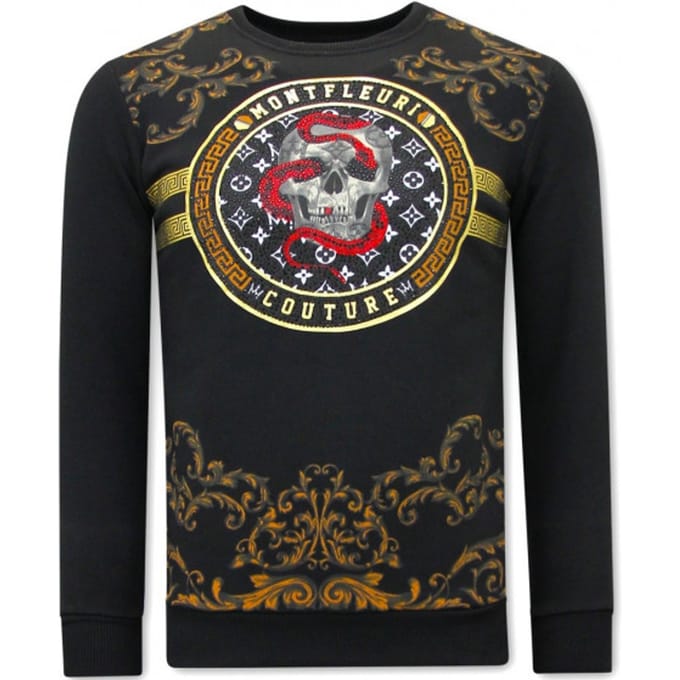 Heren Sweater met Print - Snake Skull - 3674 - Zwart
