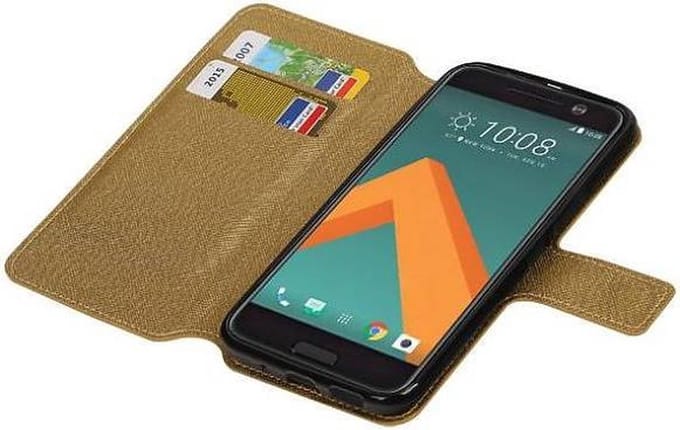 Cross Pattern TPU Bookstyle Wallet Case Hoesje Geschikt voor HTC M10 Goud
