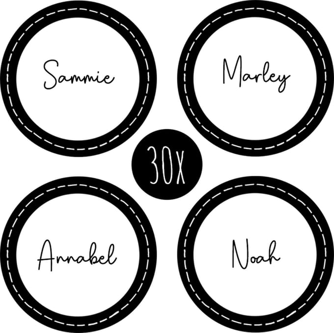 30x Naamsticker - Rond, beschrijfbaar, 35 mm - Zwart & Wit