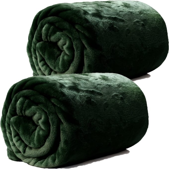 Unique Living Plaid/deken - 2x - fleece - smaragd groen - polyester - 130 x 180 cm
