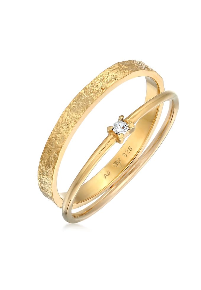 Elli - Ring - Dames Stack Set van 2 eenzaam met glazen kristal in 925 sterling zilver - Dames
