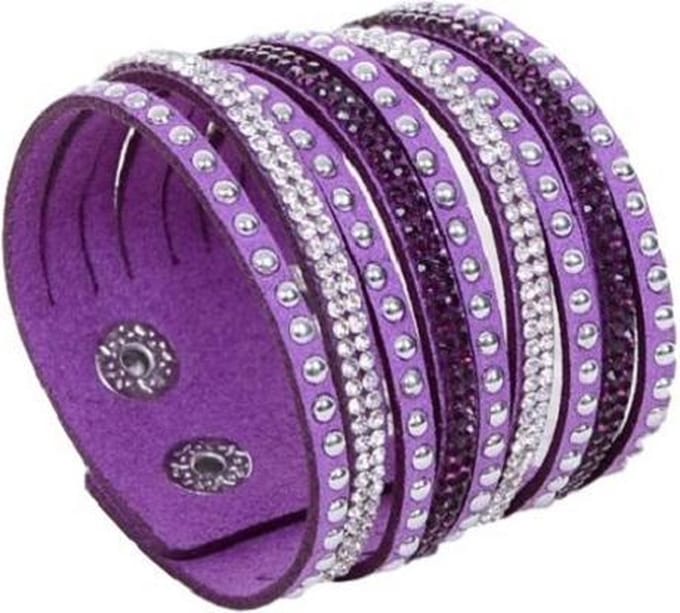 BY-ST6 Kinderarmband paars kunstleer met glitters voor meisjes!