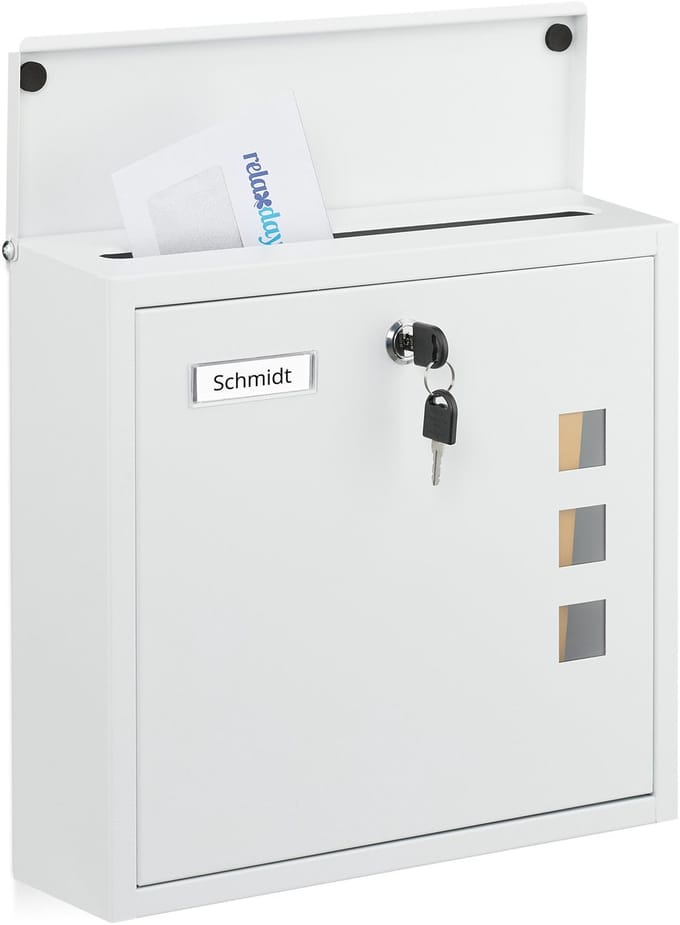 Wandbrievenbus met slot - 33 x 35 x 12 cm - metaal - wit