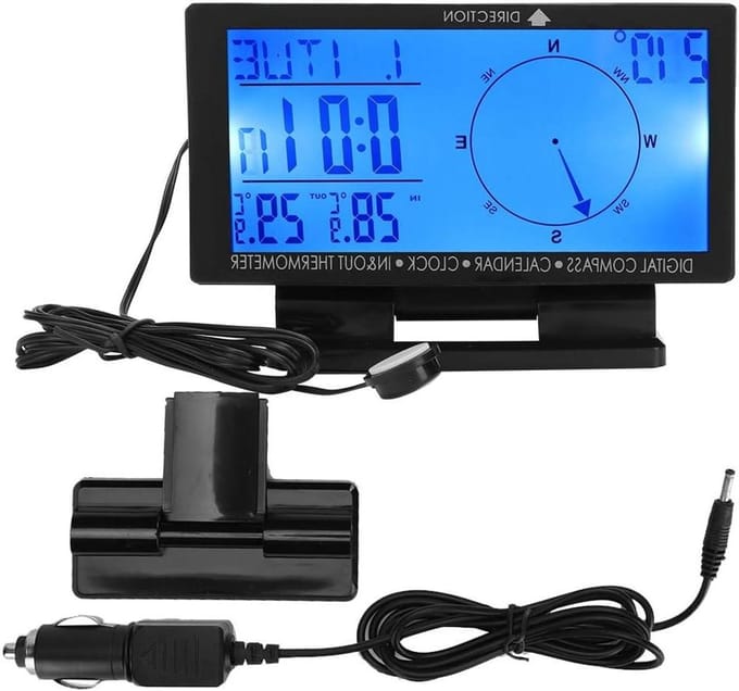 Digitale Autothermometer - Auto Dashboard Klok - Reizen Meten - Geïntegreerd Kompas - N.v.t. - Zwart