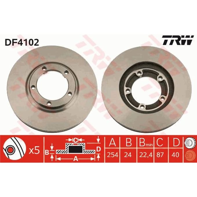 Remschijf TRW DF4102 voorkant, geventileerd, 1 Stuk