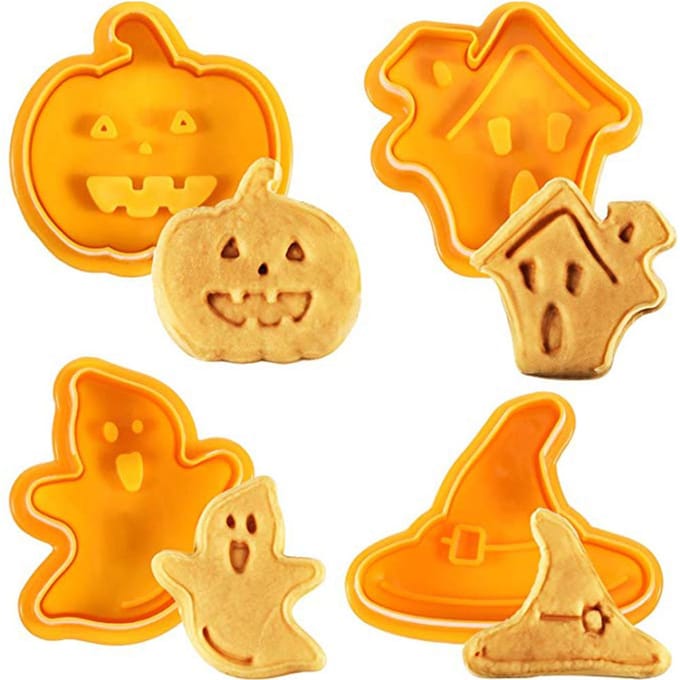4 pièces/ensemble Halloween Moule Biscuit Timbre 3D Piston Cutter BRICOLAGE Cuisson Moule Coupeurs Pour Outils De Cuisine orange
