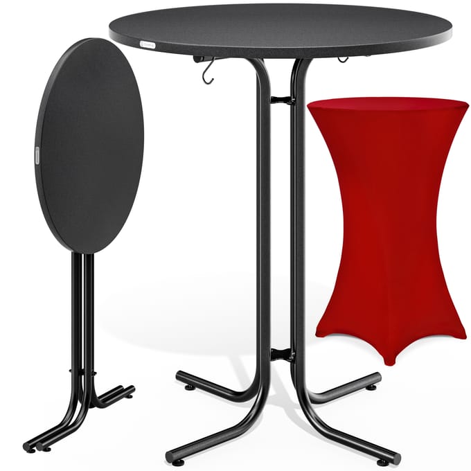 Statafel Grijs 110x70cm + statafelhoes Rood Ø70cm