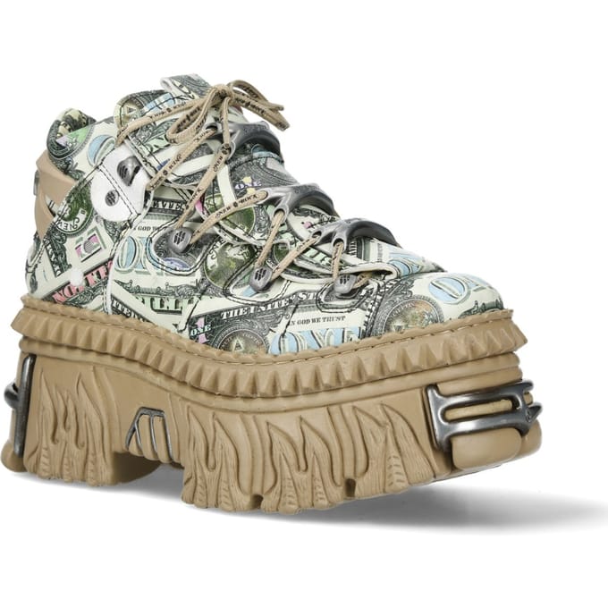 New Rock M-106WALL-C49 Dollar Bill Print leren platform enkellaarsjes