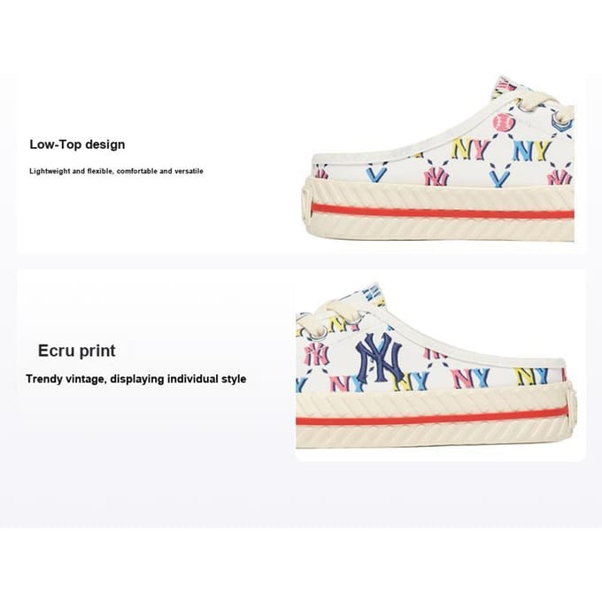 MLB Playball Mule Imprimé Tendance Monogramme Polyvalent Basse Top Baskets Enfant Baskets Enfant Blanc Cassé 7AMUUM12N-50WHS 36 white