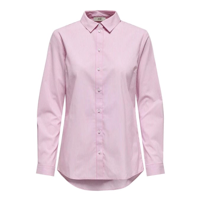 Jacqueline de Yong roze dames blouse   Punt kraag   Regular fit   Streep patroon   Knoopsluiting   Lange mouw Roze 40