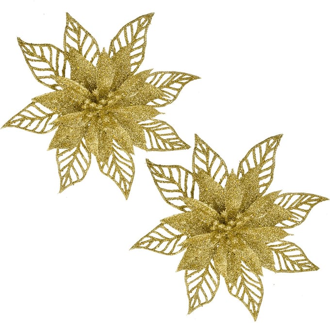 Clayre & Eef Kersthanger Set van 2 Kerstster 15 cm Goudkleurig Kunststof