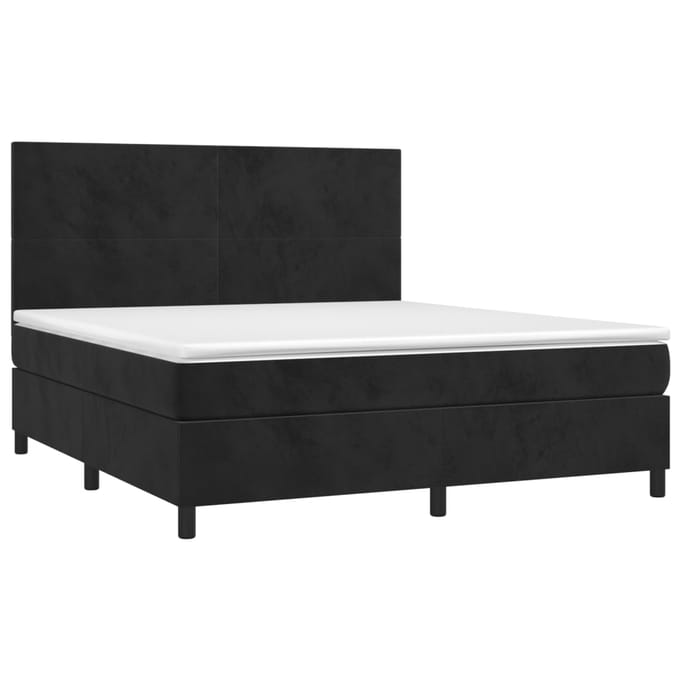 vidaXL - Boxspring - met - matras - en - LED - fluweel - zwart - 180x200 - cm