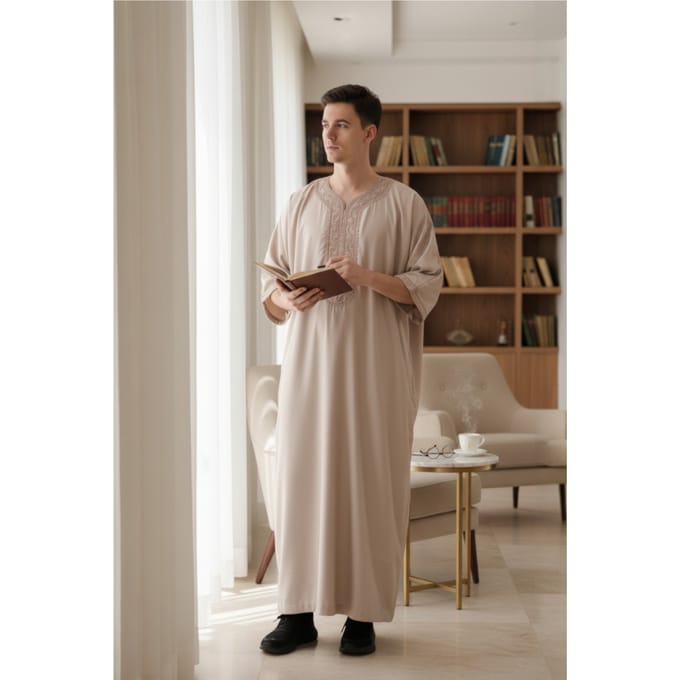 Heren beige Marokkaanse Thobe gewaad Djellaba Gandoura Eid Jubba LFS-HM66