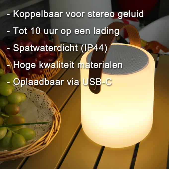 Quantixx Draagbare RGB LED Lamp met Bluetooth Speaker – Sfeerverlichting & Muziek in één - USB-C oplaadbaar - Multicolor - Dimbaar