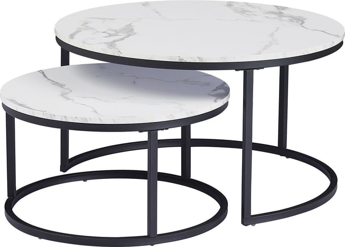 Salontafel - Marmour Look - Zwart Frame - Set van 2 - Rond - Luxe Ontwerp