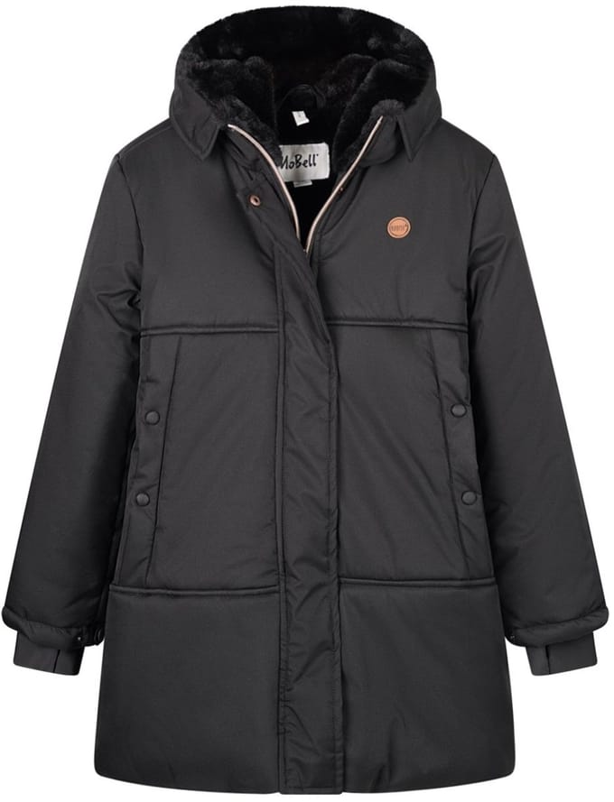 NoBell' - Belvine Long Jacket with hood - Zwart - Maat 122-128