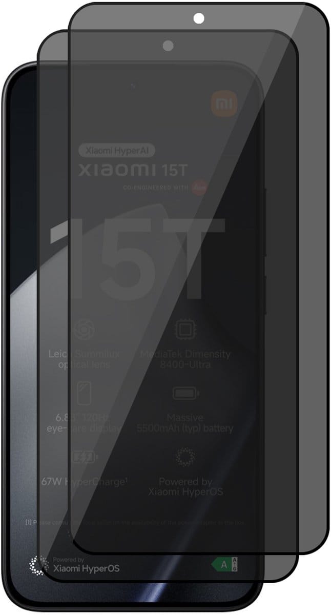 Privacy Screenprotector geschikt voor Xiaomi 15T / 15T Pro - 2x Volledig Dekkend Glas Screen Protector