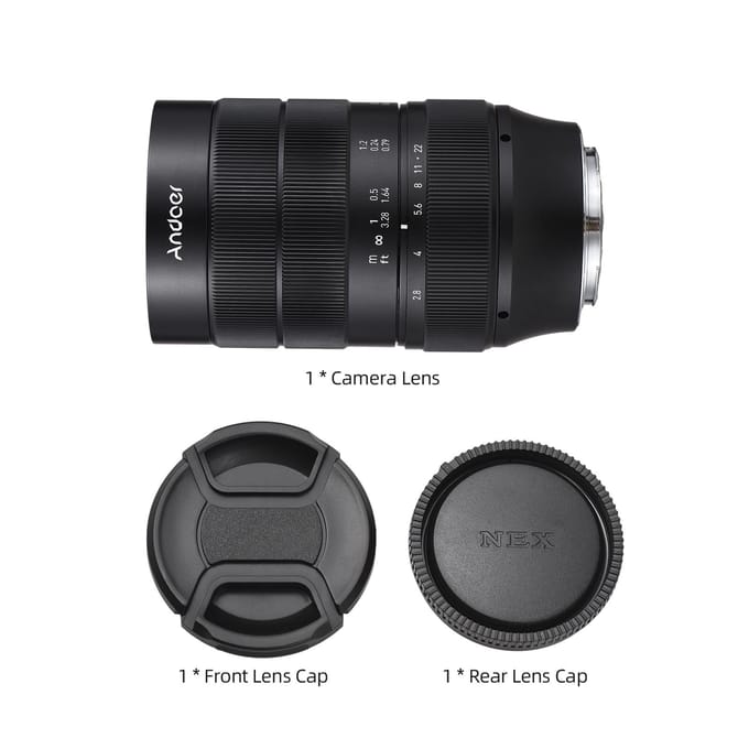 Andoer 60 mm cameralens met vaste focus Full-frame camera Prime-lens F2.8 Handmatige focus met groot diafragma E Mount zwart