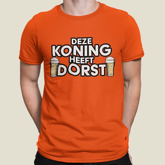 Oranje Koningsdag T-Shirt Deze Koning Heeft Dorst L