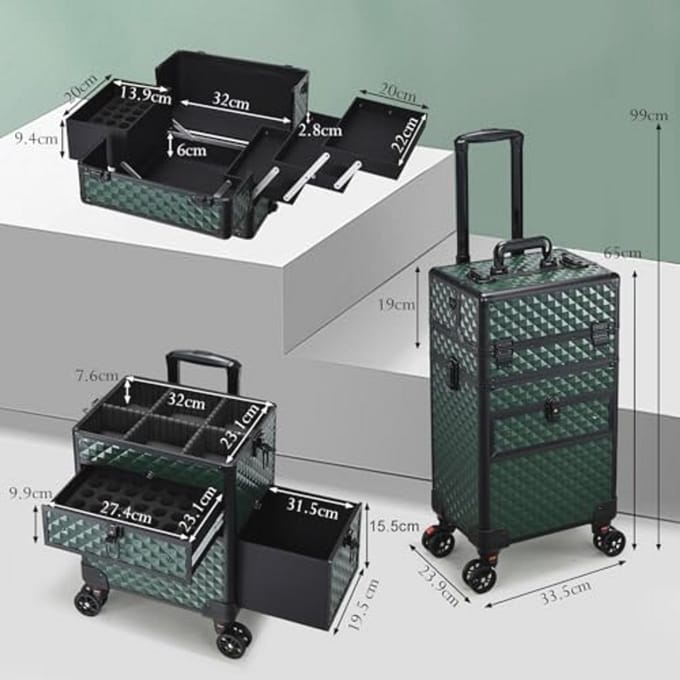 Donkergroene Make-up Trolley met Organisatie voor Cosmetica