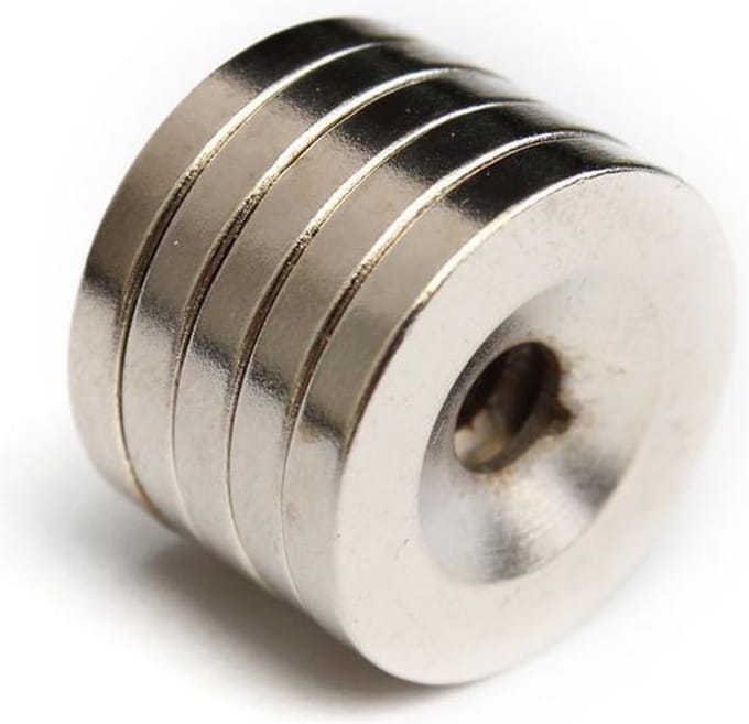 Super sterke Neodymium Magneten - Rond met Gat - N50 20x3mm - 5 Stuks