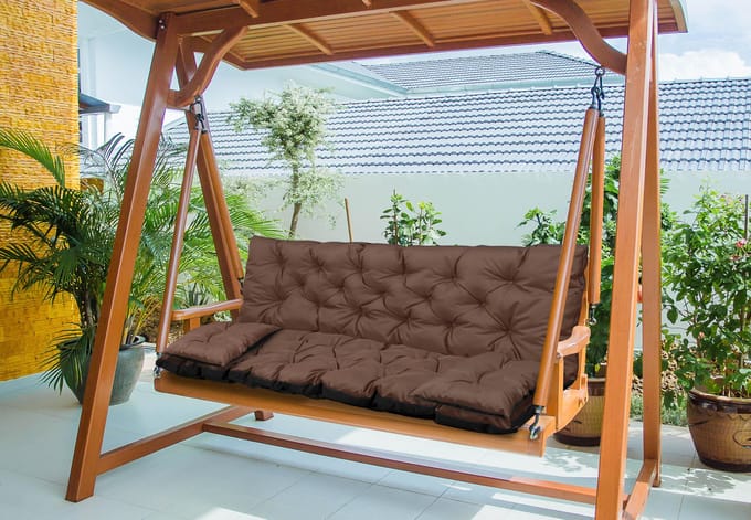 Coussin de jardin pour banc, balançoire, imperméable avec ficelles, noué + petits oreillers 150x60x50