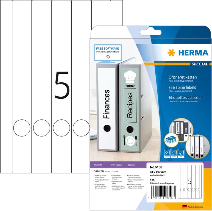 HERMA mapetiketten A4 wit 34x297 mm Papier opak 125 St.