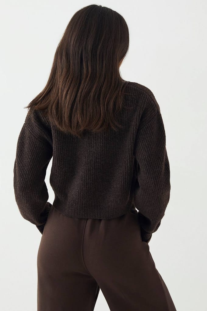Dames DSGN Studio Dubbele Rits Gebreide Trui | Espresso | Maat: 2XL