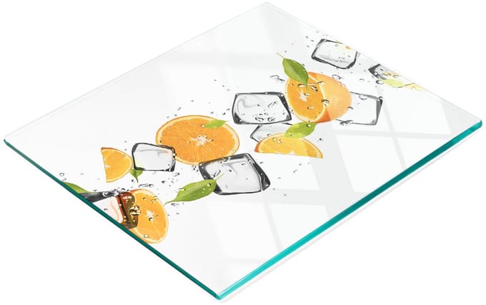 Keukenplank van gehard glas met afbeelding van sinaasappels met ijs, 60x52 cm