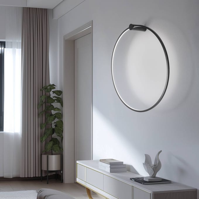 Milagro Lighting LED wandlamp Saturno, zwart, Ø 80 cm, metaal, 4.000 K
