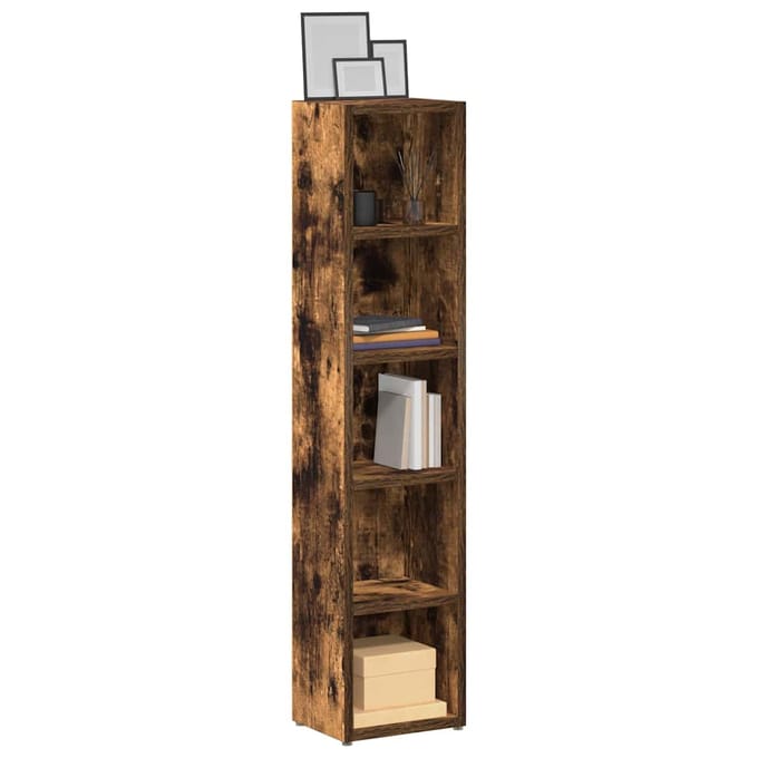 vidaXL - CD-kasten - 2 - st - 21x16x93,5 - cm - bewerkt - hout - gerookt - eikenkleurig