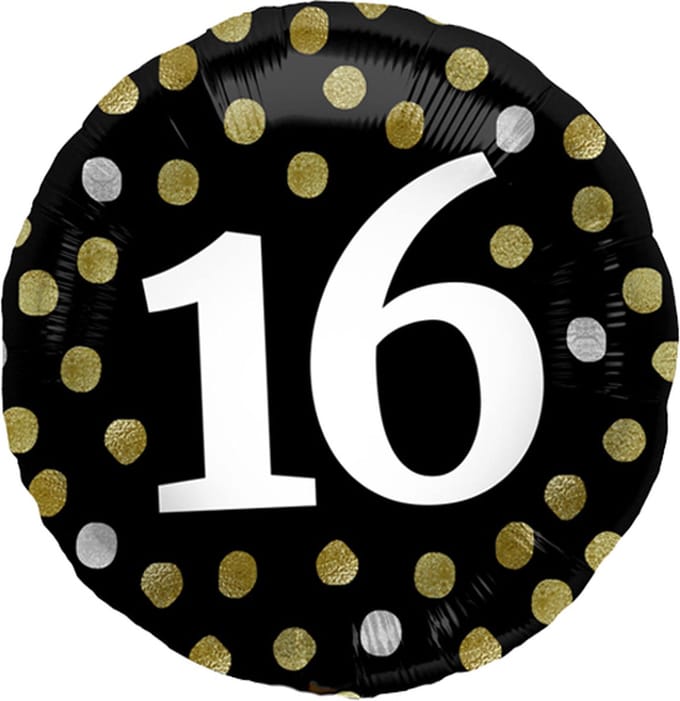 Folat - Folieballon Glossy Black 16 jaar - 45 cm