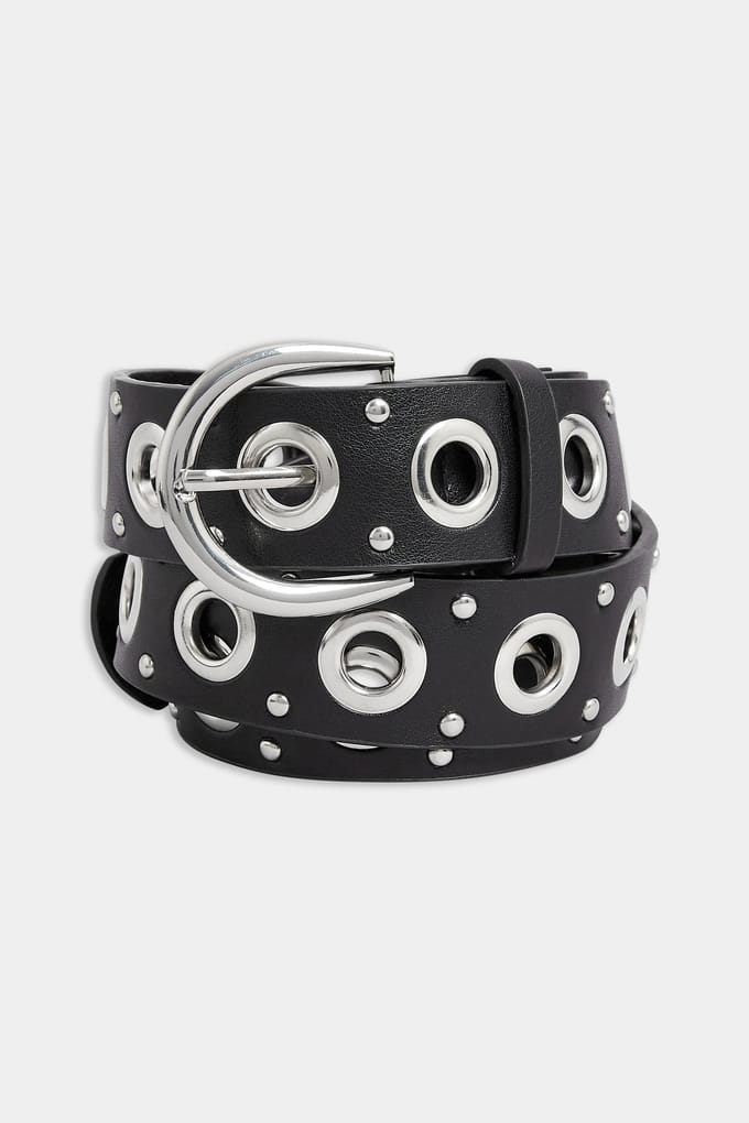 Yours Riem Met Eyelets & Studs In Zwart/Zilversize 42-44