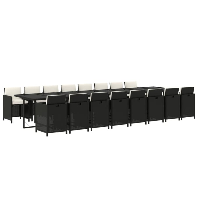 vidaXL - 17-delige - Tuinset - met - kussens - poly - rattan - zwart