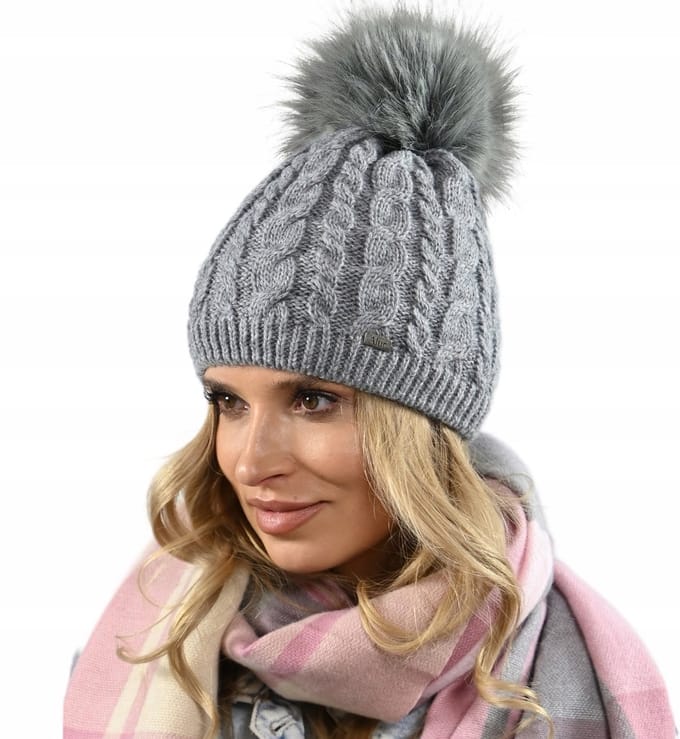Alur - Wintermuts met Pompon - Grijs - Ocieplana - Uni