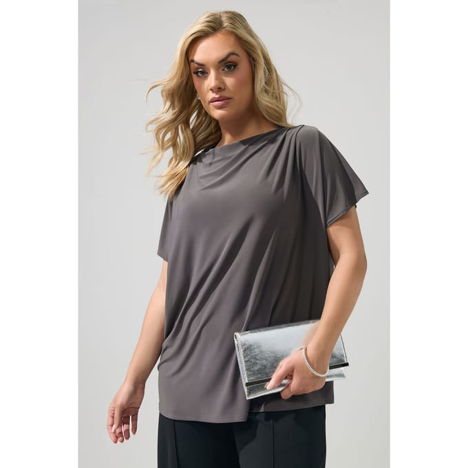 Yours London Grijze Top Met Gedrapeerde Schouders Size 40