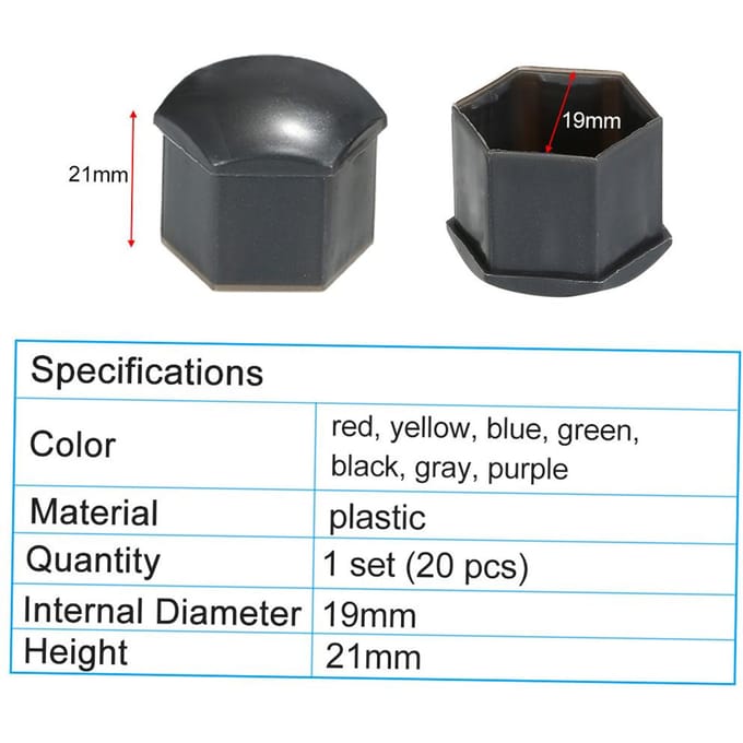 20 stks Universele 19mm Wielmoer Covers Wielmoer Caps Schroef Protector grijs