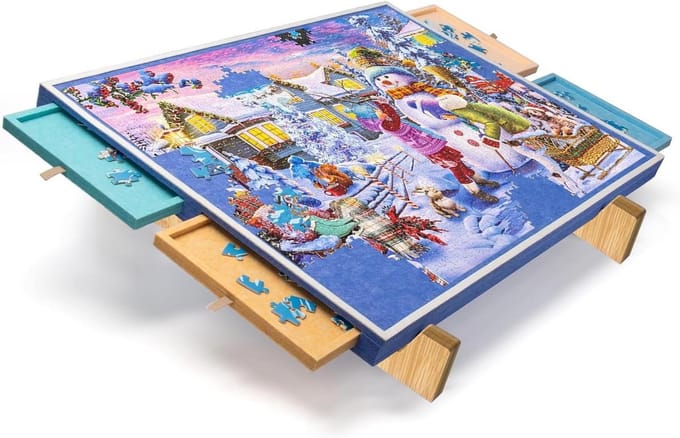 Kantelbare Puzzeltafel met 4 Laden en Houten Standaard voor 1000 Stukjes