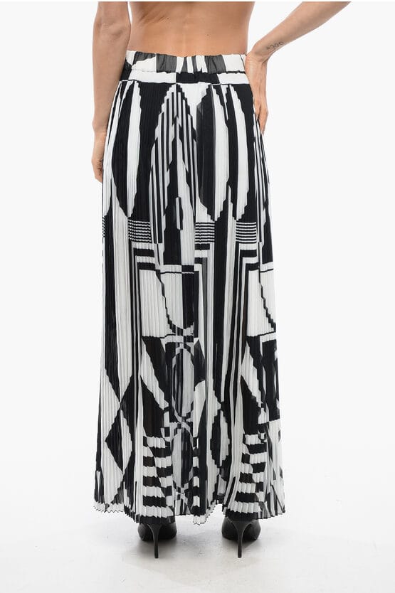 Geplooide longuetterok met geometrische print in zwart-wit
