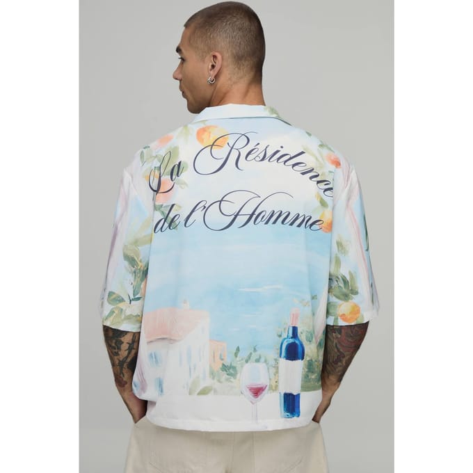 Oversized Boxy Overhemd Met Sinaasappelprint | Blue | Size Medium