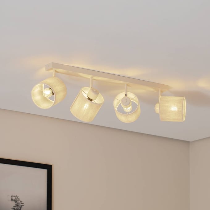 Argon Plafondlamp Suerte, crèmewit, linnen textiel, 4-lamps