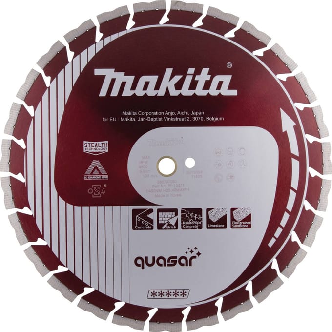 Makita B-13471 B-13471 Diamanten doorslijpschijf 400 mm 1 stuk(s) Asfalt, Baksteen, Beton, Beton, Beton, Dakpan, Gietijzeren buizen, Hard gesteente,