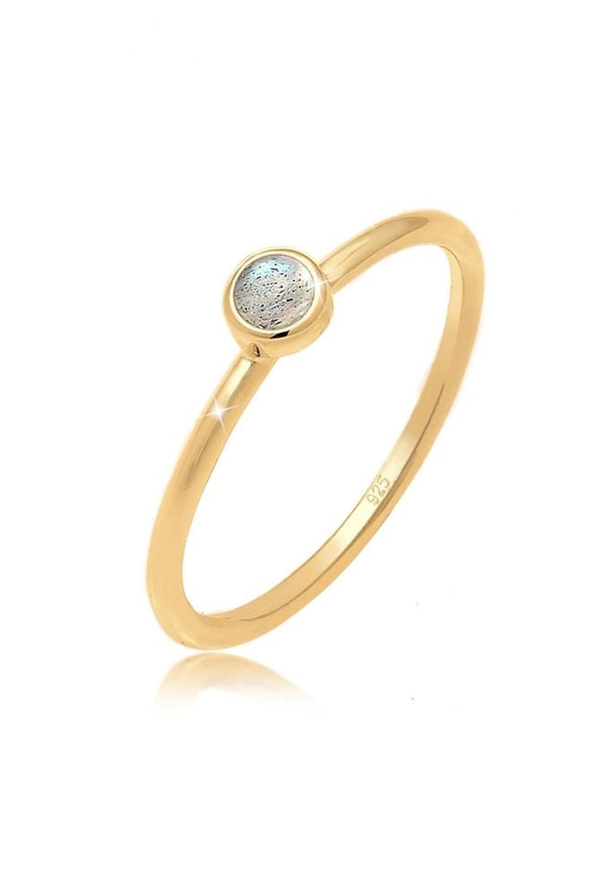 Elli - Ring - Dames Stack Labradoriet Edelsteen 925 Sterling Zilver verguld - Dames
