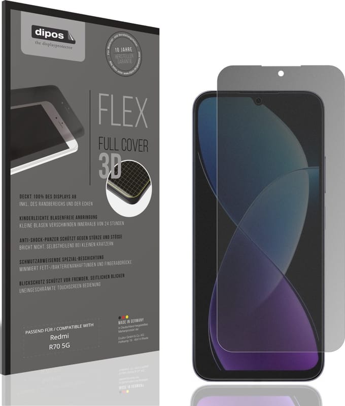 dipos FLEX – Matte Privacy Screenprotector geschikt voor Redmi R70 5G | Volledige Schermbescherming | Case-Friendly