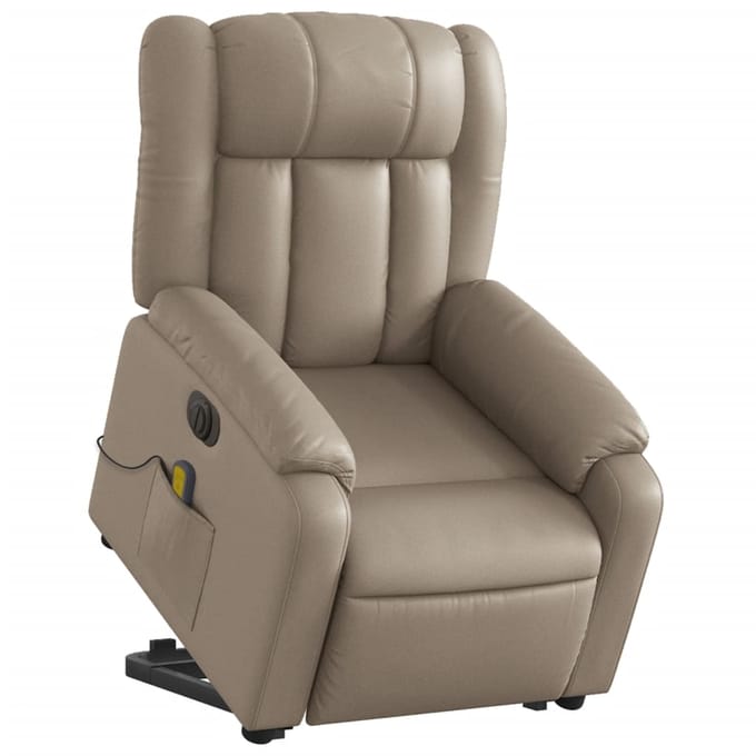Vidaxl Opvouwbare Sta-Ophogende Fauteuil Met Massage, Elektrisch, Cappuccino